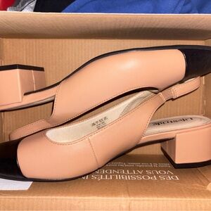 Life Stride Tan and Black Slingback Heels